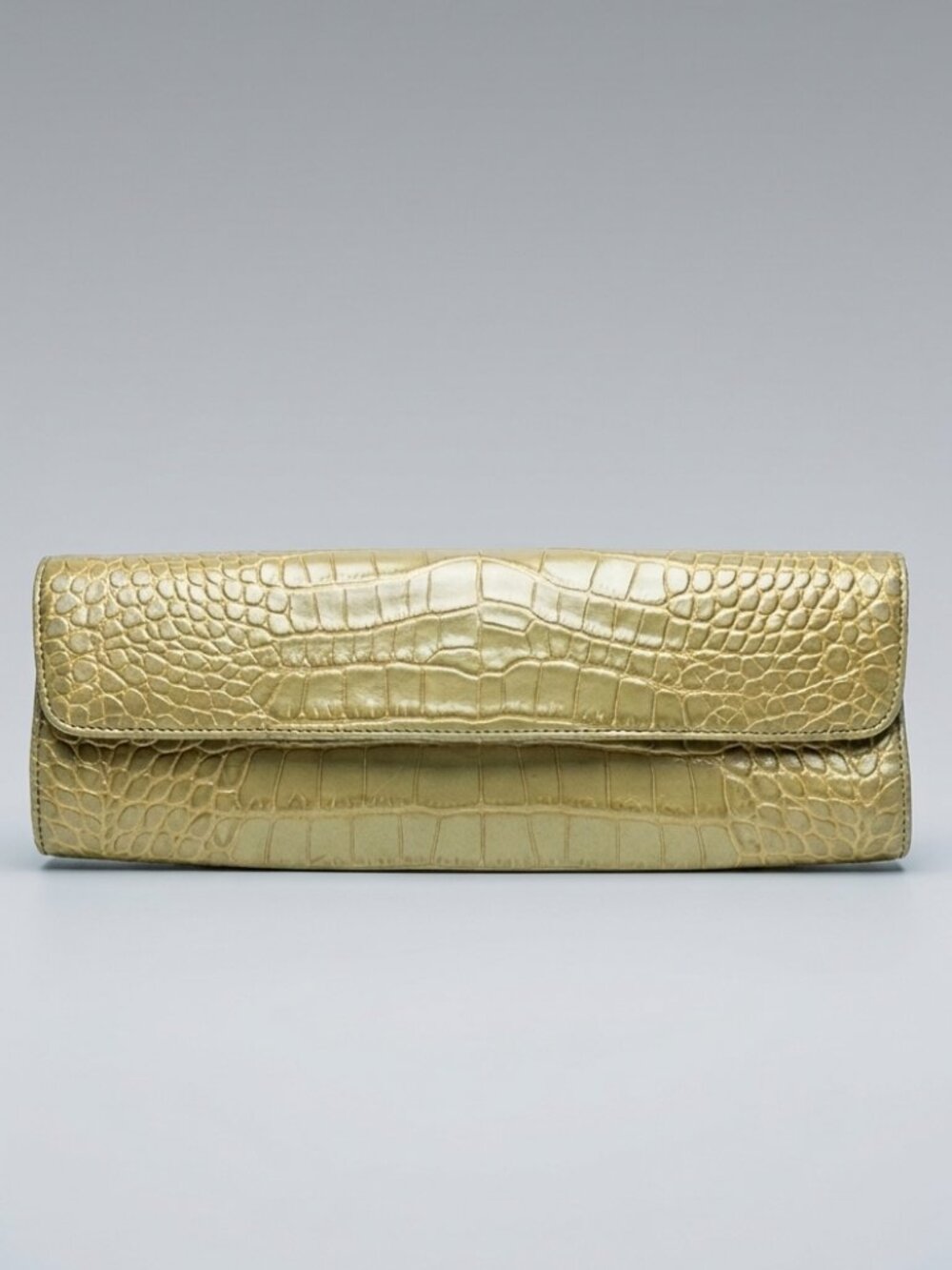Abas Genuine Alligator Leather Foldover Clutch | Green & Gold